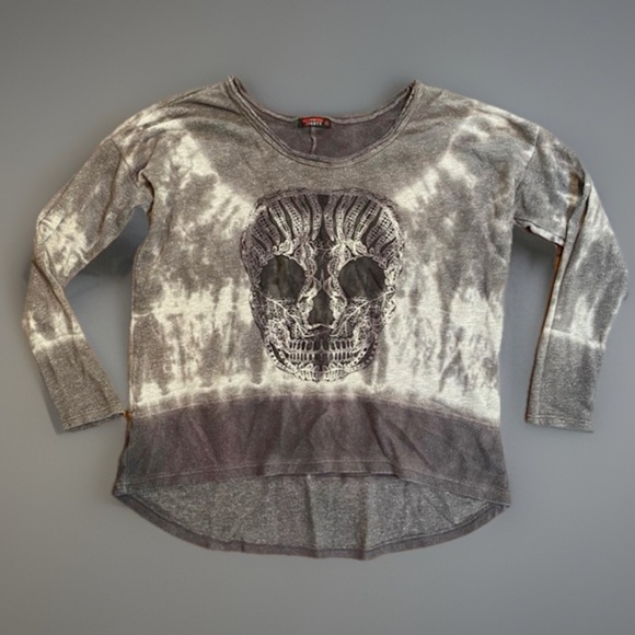 T-Party Gray Tie Dye Skull Long Sleeve Tee Shirt S - Picture 1 of 9